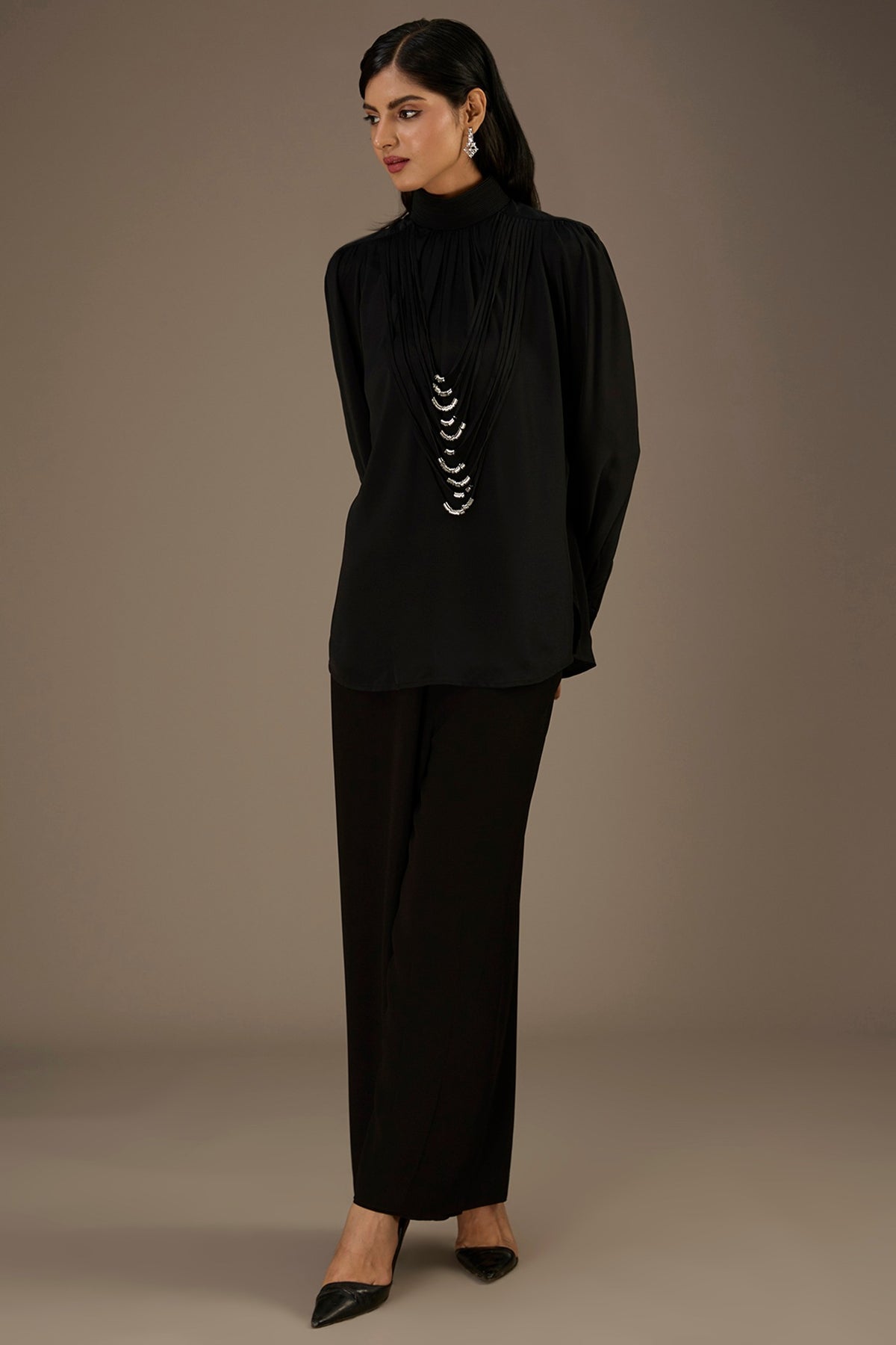 Black Georgette Metallic Ring Top