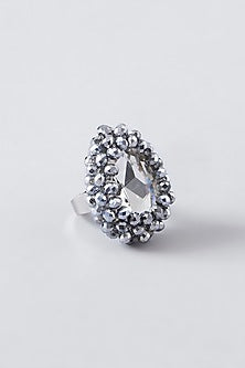 White Rhodium Finish Silver Crystal Ring
