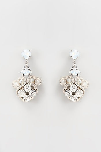 White Rhodium Finish Crystal Dangler Earrings