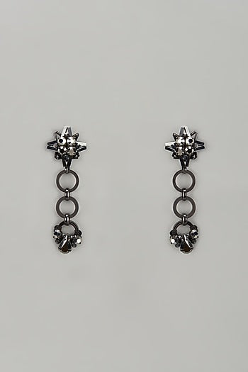 Black Rhodium Finish Crystal & Glass Beaded Dangler Earrings
