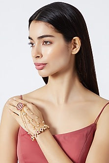 Gold Plated Beads & Cubic Zirconia Hath Phool