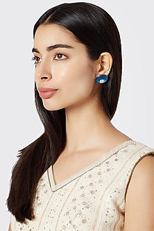Gold Plated Blue Stone Stud Earrings