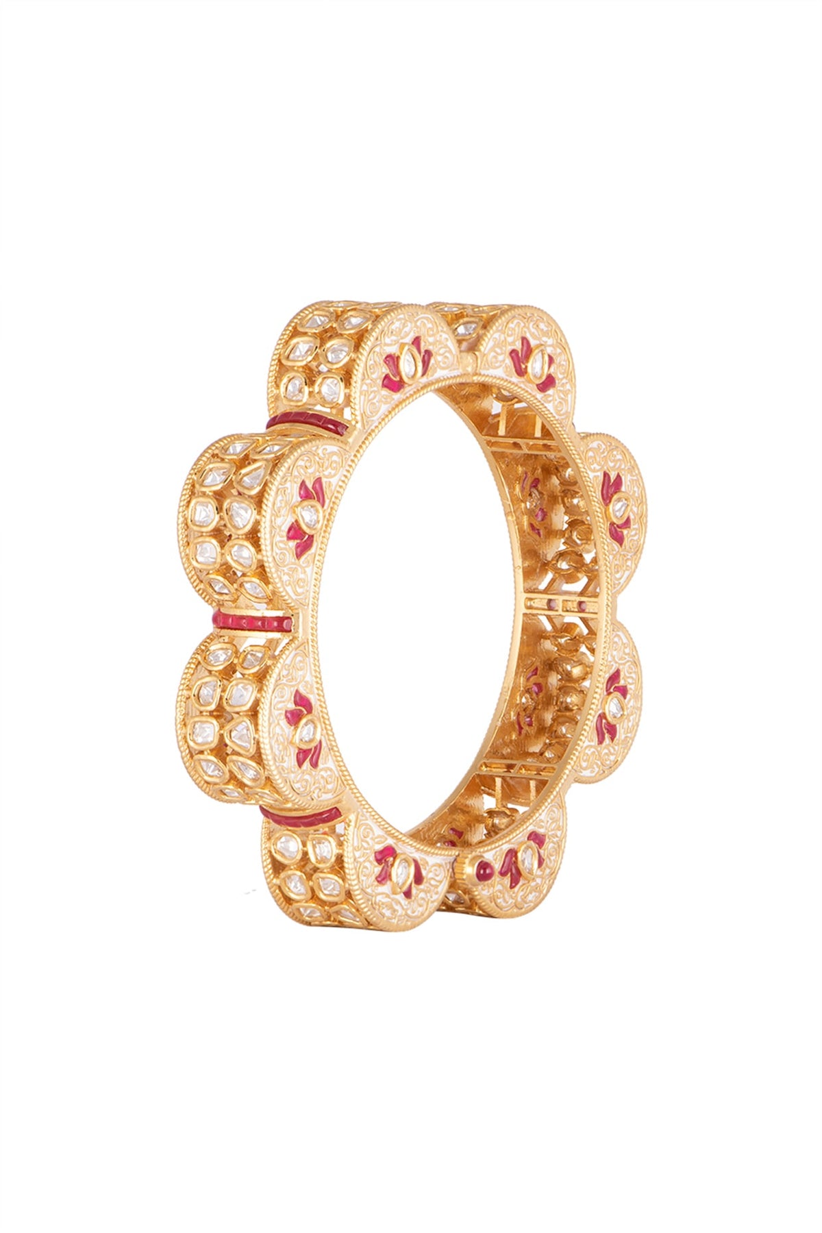 Gold Plated Red Stone Kada Bracelet