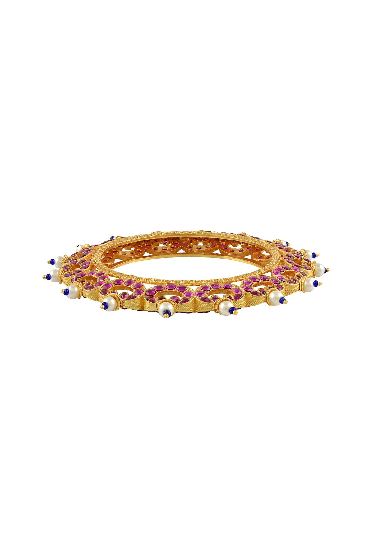 Gold Finish Pink Stone Bangle In Sterling Silver