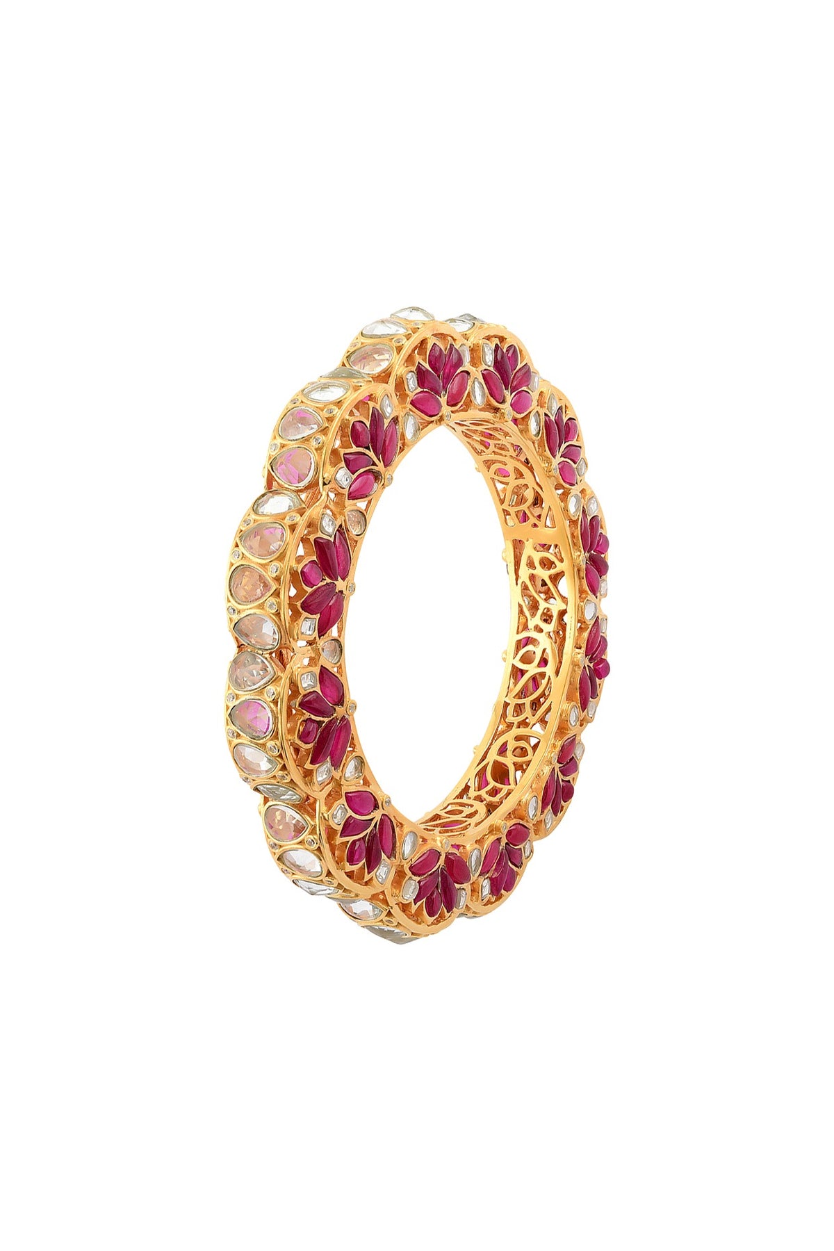Gold Finish Gajra Bangle In Sterling Silver