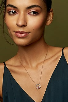 Gold Finish Semi-Precious Stone Pendant Necklace In Sterling Silver