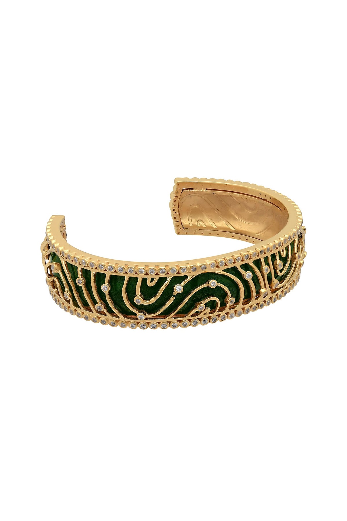 Gold Finish Zircon Cuff Bracelet In Sterling Silver
