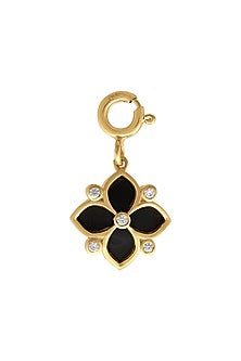 Gold Finish Zircon & Enameled Floral Charm In Sterling Silver