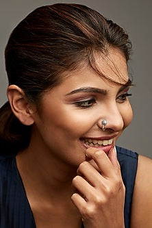 Silver Finish Oxidised Nose Pin In Sterling Silver