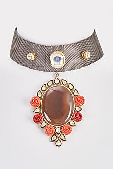 Black Rhodium Finish Agate Choker Necklace