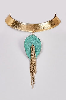 Gold Finish Agate Choker Necklace