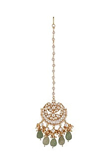 Gold Plated Sea Green Beaded Maang Tikka