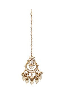 Gold Plated Pearl & Jadtar Stone Maang Tikka
