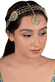 Gold Plated White Jadtar Stones Maang Tikka