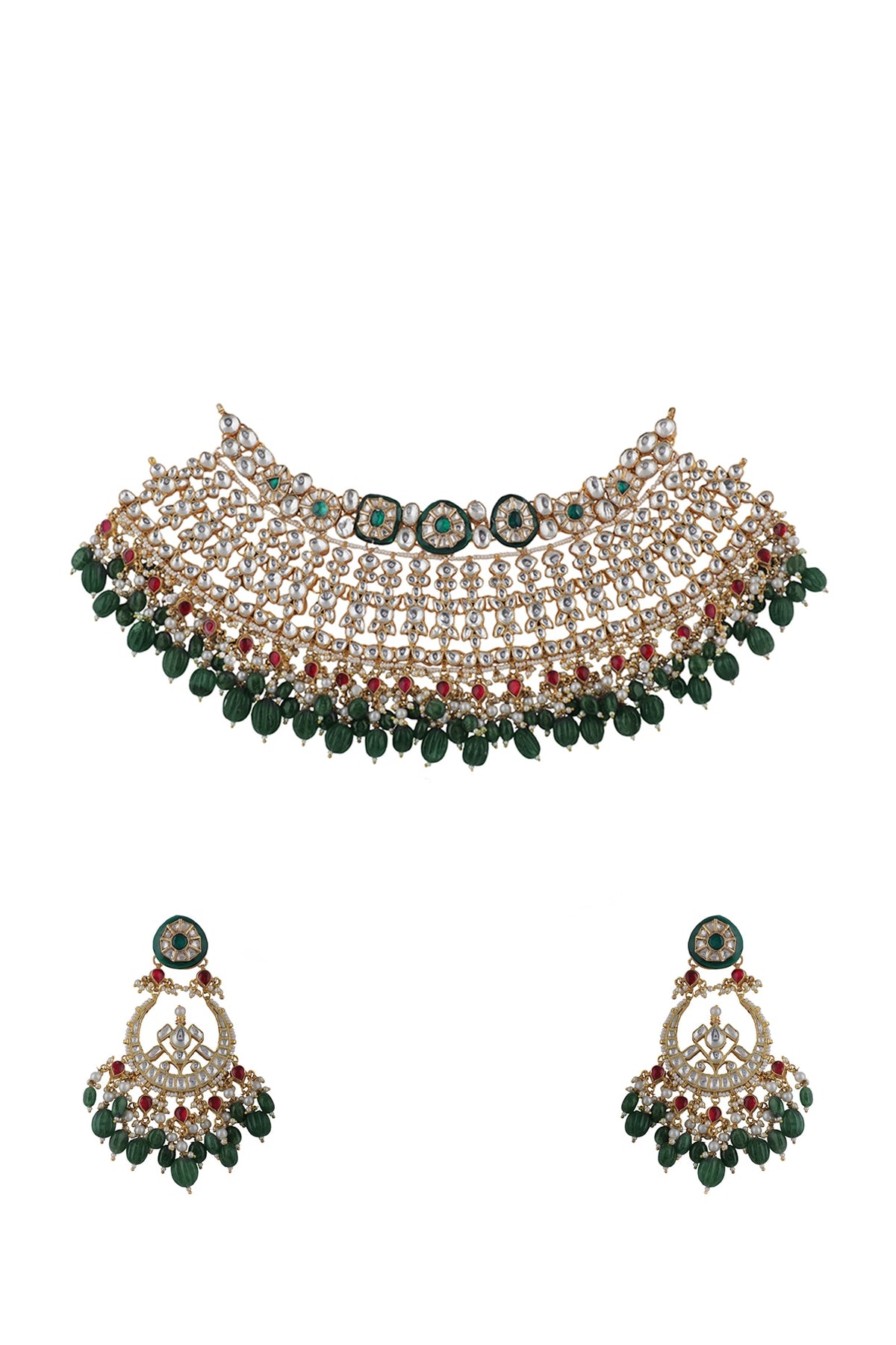 Gold Plated Emerald & Ruby Necklace Set