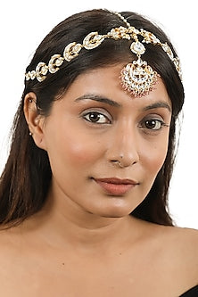 Gold Plated Light Pink Hanging & Pearl Chand Mathapatti