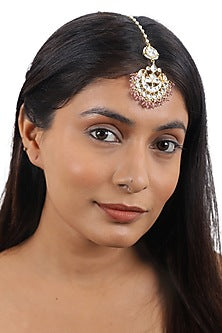 Gold Plated Pearl Floral Maang Tikka