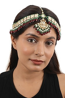 Gold Plated Sea Green & Maroon Jadtar Mathapatti