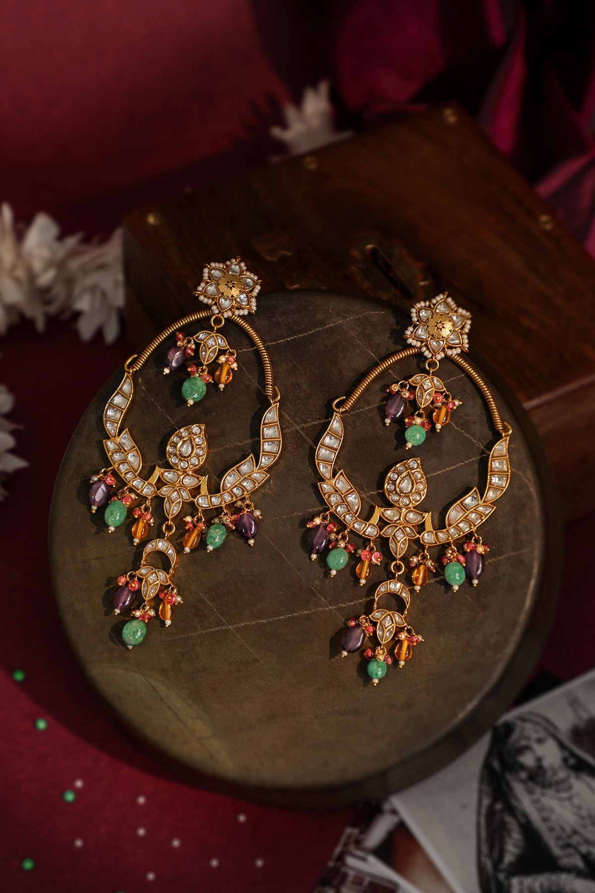 Gold Plated Multi-Colored Beaded Chandbali Earrings