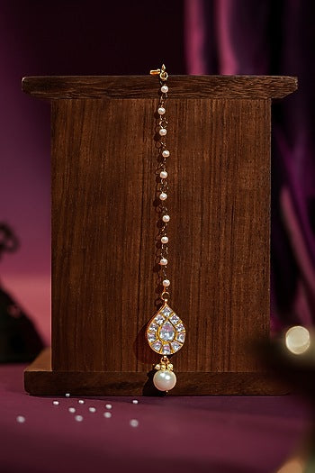 Matte Gold Plated Jadtar Stone Handcrafted Jadau Maangtikka