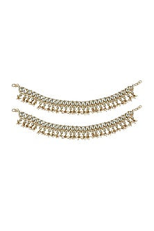 Gold Plated Pearl & Jadtar Stone Anklets
