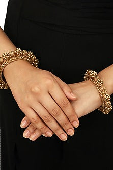 Gold Plated Pearl Kada Bracelets (Set of 2)