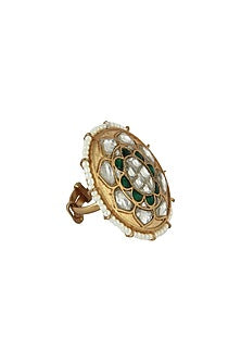 Gold Plated White & Green Stone Ovel Ring