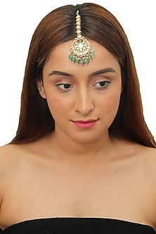Gold Plated Beads & Stones Maang Tikka