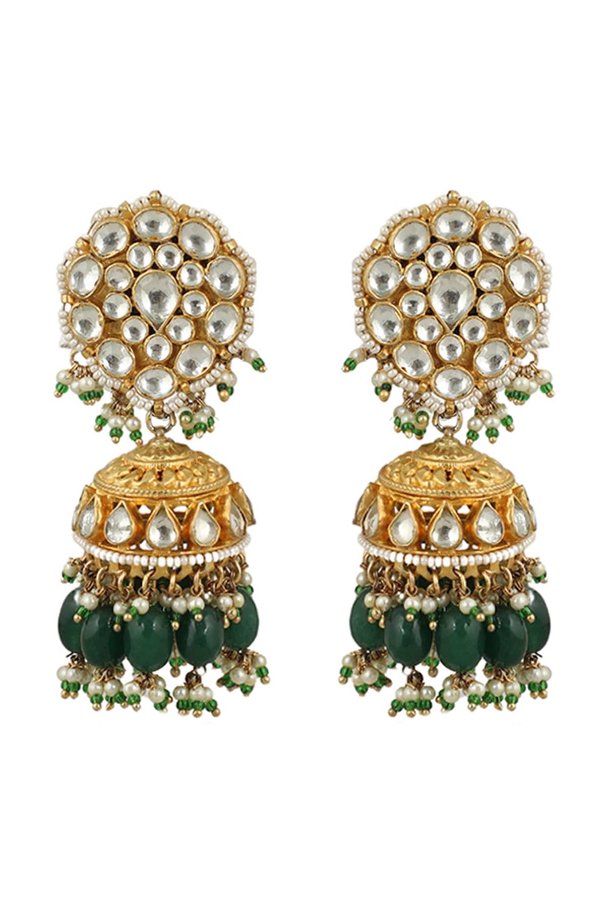 Gold Plated Pearl & Jadtar Stones Jhumka Earrings