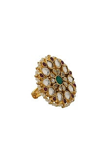 Gold Plated Jadtar & Pearl Floral Ring