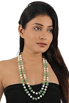 Gold Plated Sea Green & White Pearl Layered Mala