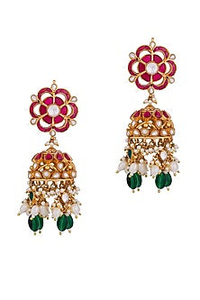 Gold Finish Emerald & Ruby Choker Necklace Set