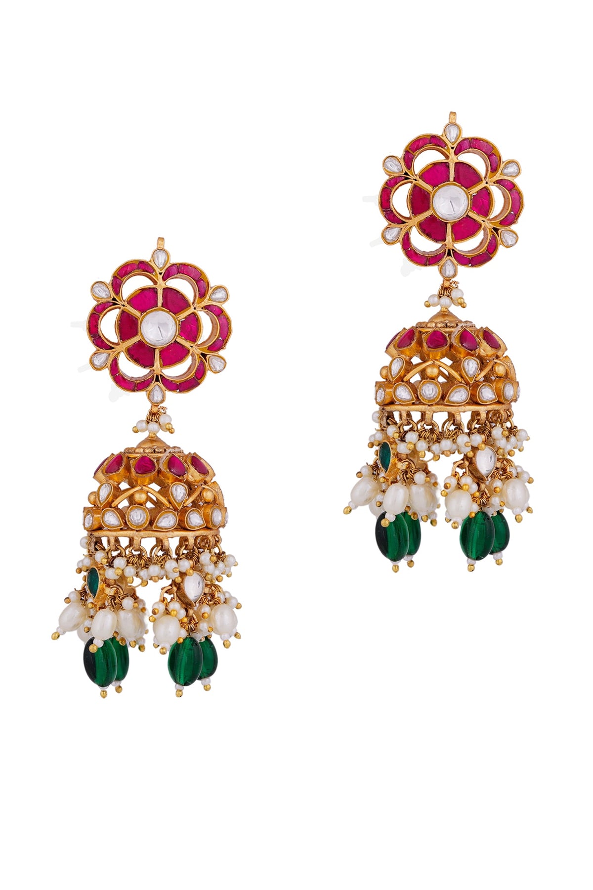 Gold Finish Emerald & Ruby Choker Necklace Set