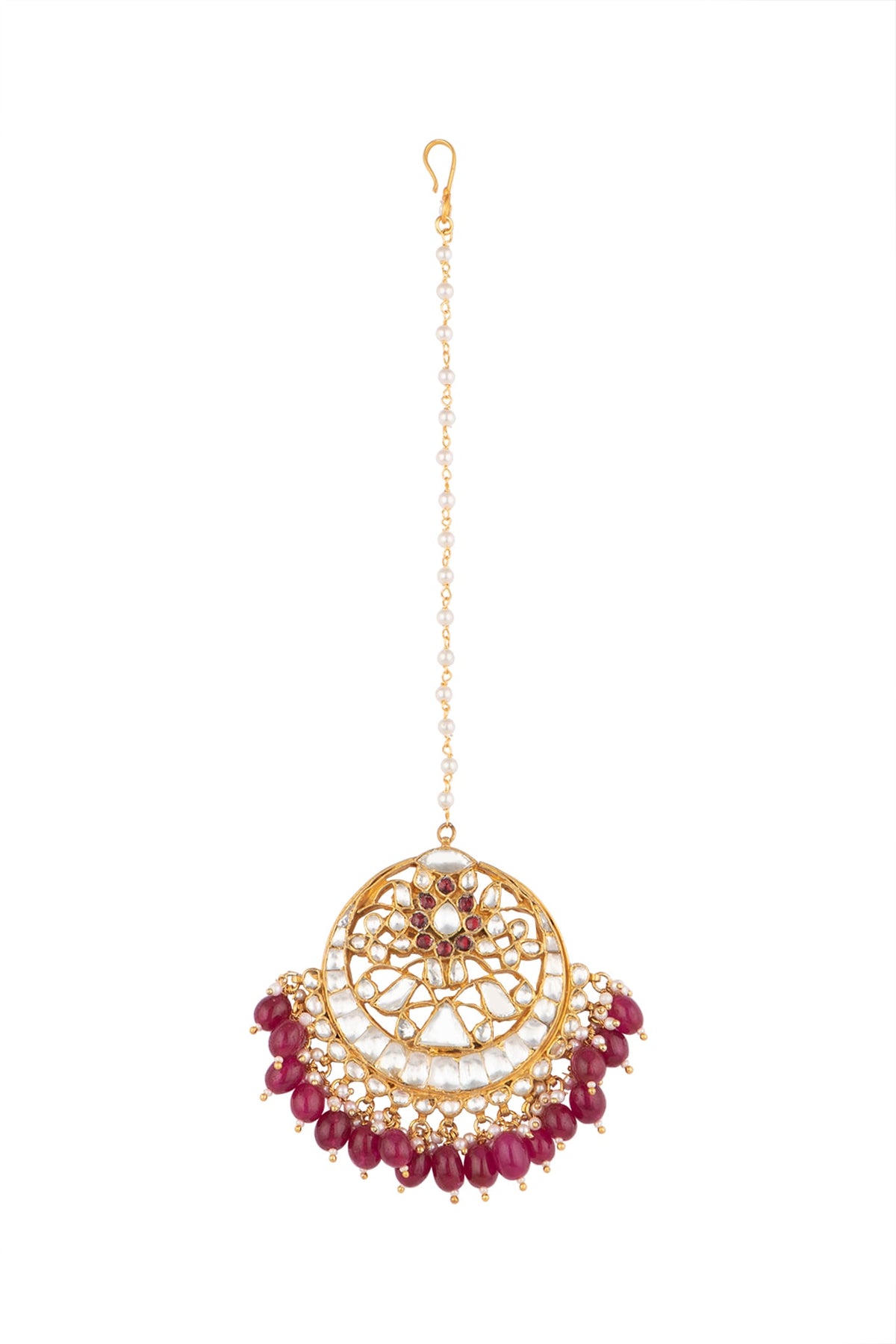 Gold Plated White Jadtar Maang Tikka