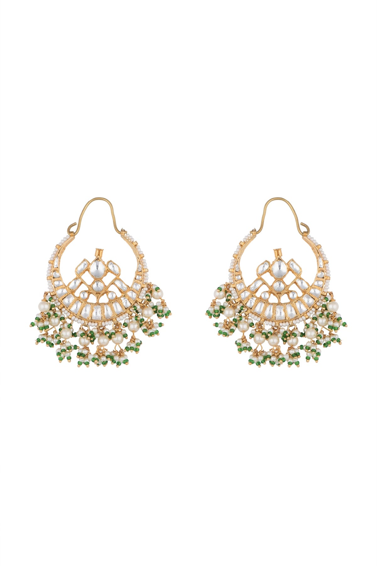 Gold Plated Stone & Pearl Bali Earrings