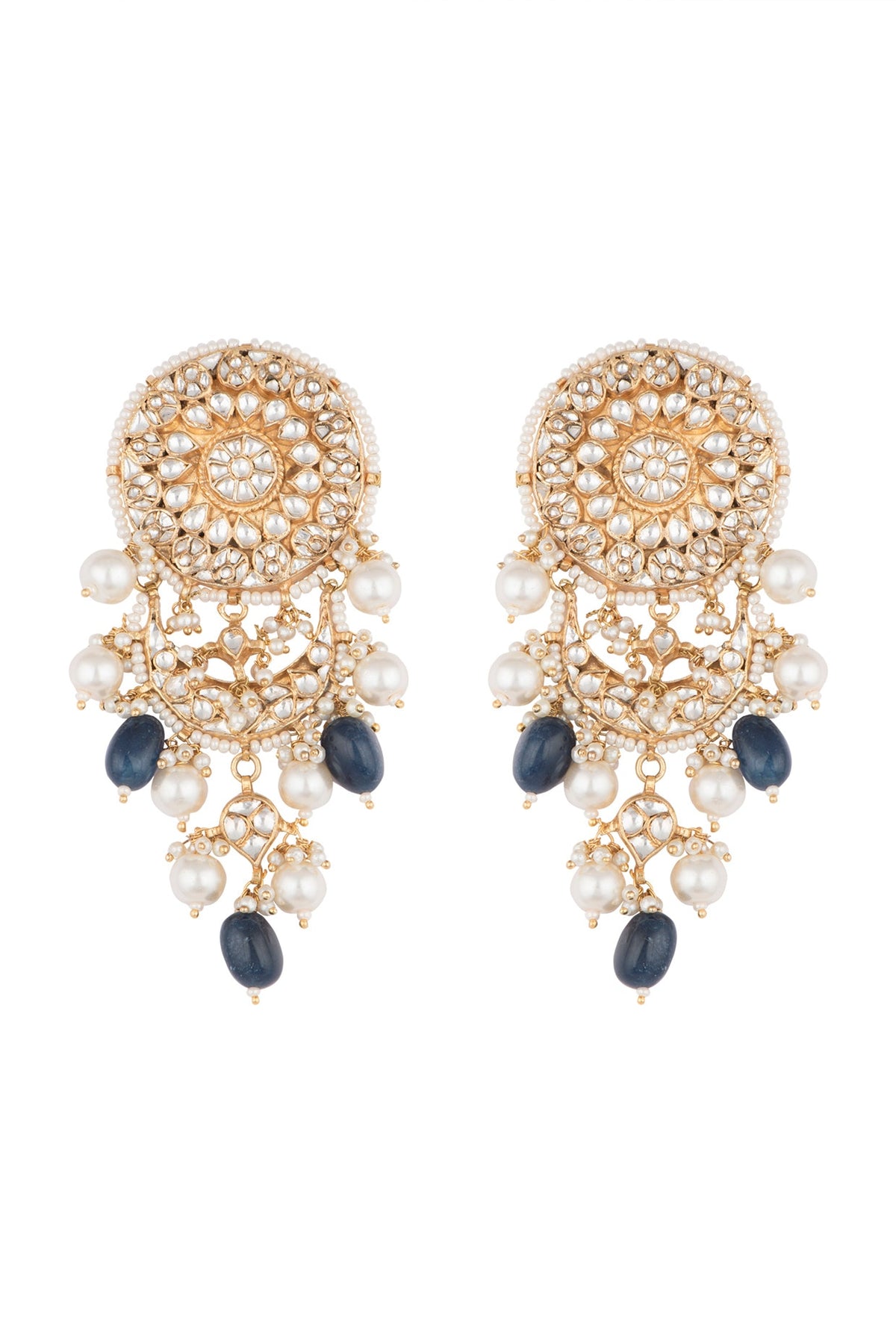 Gold Plated Stone & Pearl Stud Earrings