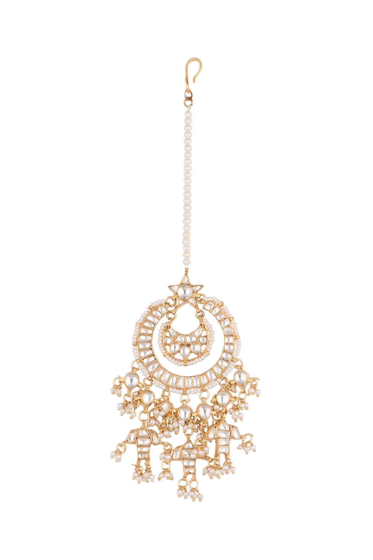 Gold Plated Bead & Pearl Maang Tikka