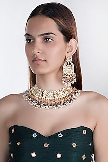 Gold Plated Jadtar Stone Bridal Choker Necklace Set