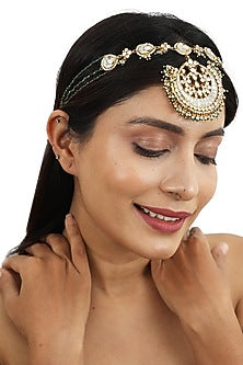 Gold Plated Matha Patti With White Jadtar Stones