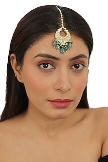 Gold Plated Sea Green Jadtar Beaded Maang Tikka