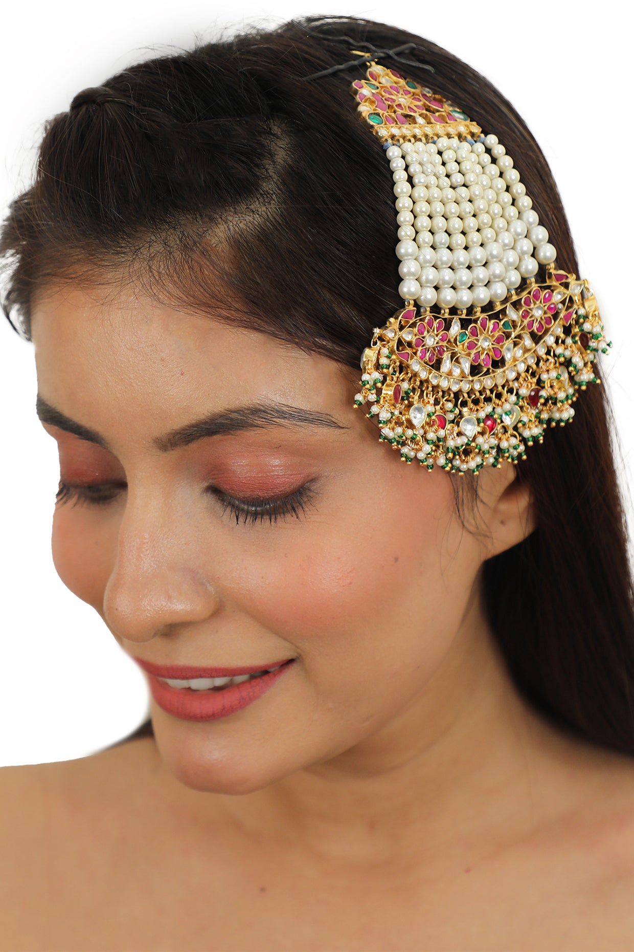 Gold Plated Pearl & Jadtar Stones Passa