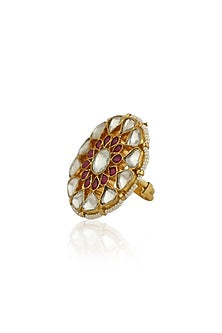 Gold Plated Jadtar Stones Ring