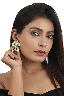 Gold Plated White & Sea Green Jadtar Stone Choker Necklace Set