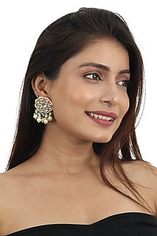 Gold Plated White & Light Green Jadtar Stone Choker Necklace Set