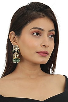 Gold Plated Sea Green Beaded Long Necklace Set