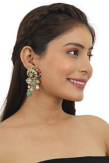 Gold Plated Sea Green Beaded Long Necklace Set