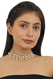 Gold Plated Pink Jadtar Choker Necklace Set