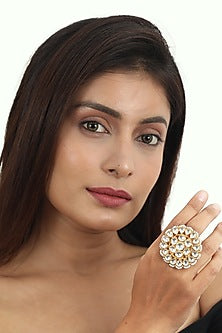 Gold Plated White Jadtar Ring