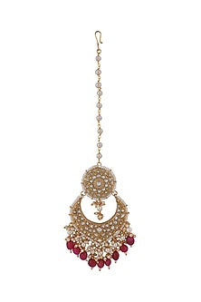Matt Gold Plated Jadtar Stone & Pearl Maangtikka