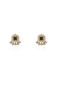 Gold Plated Semi-Precious Stone & Emerald Green Beaded Pendant Necklace Set